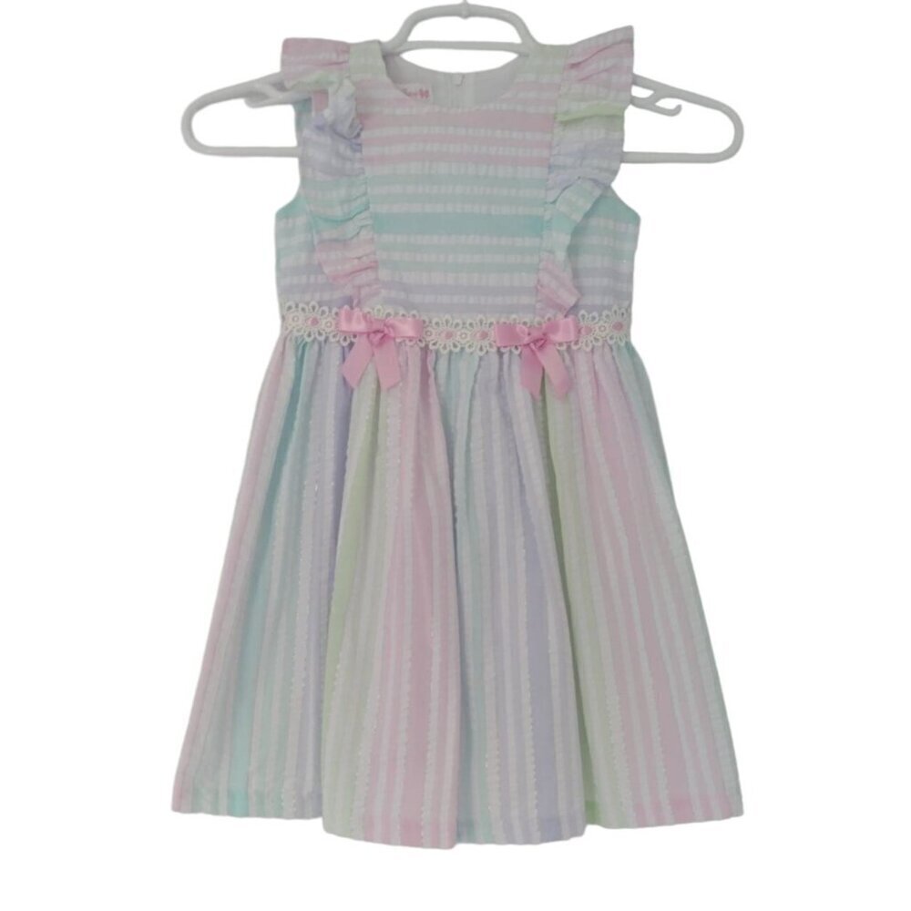 BONNIE JEAN, Colorful line dress, sleeveless, polyester and cotton, Size 4